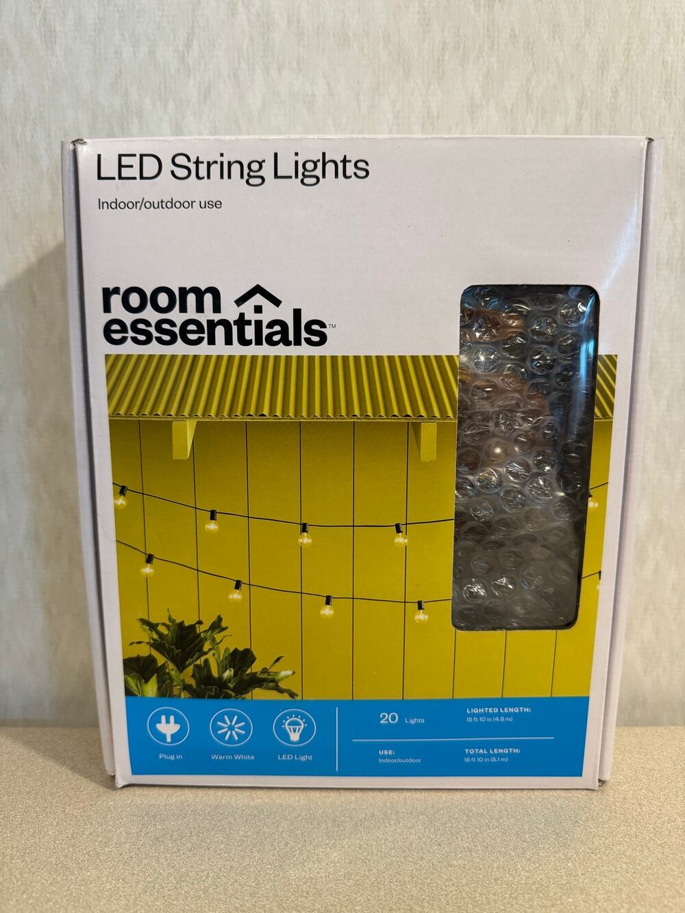 Room Essentials LED String Lights 20 Bulb 16ft Warm White Indoor Outdoor Plug-In